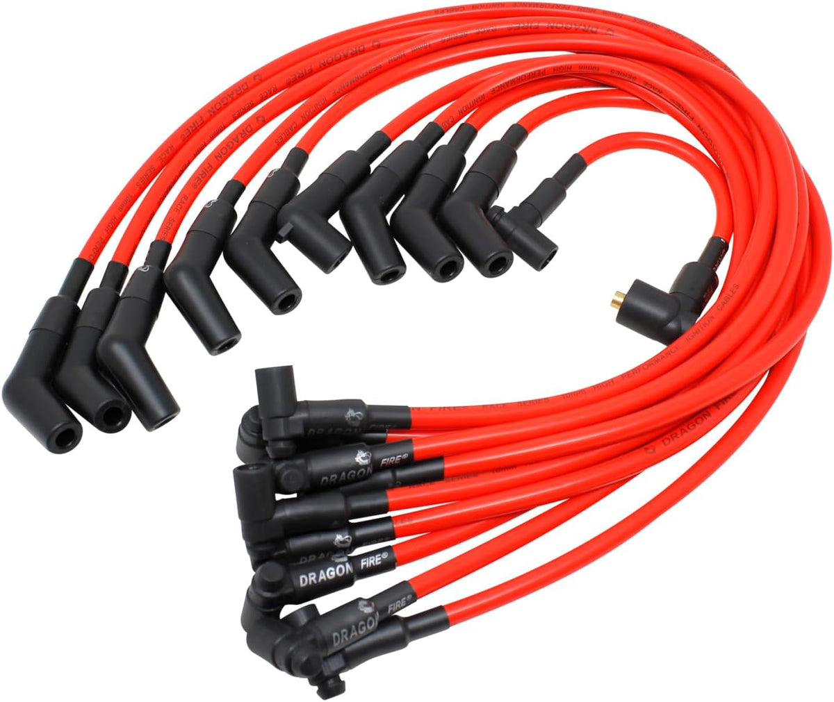 DRAGON FIRE PERFORMANCE Ignition Distributor, Coil & 10mm Spark Plug Wire Set - Fits 1985-1993 F-150, Mustang, Bronco, Grand Marquis, Town Car 5.0L V8 OHV w/ Steel Gear | OEM Direct Fit Kit-1638