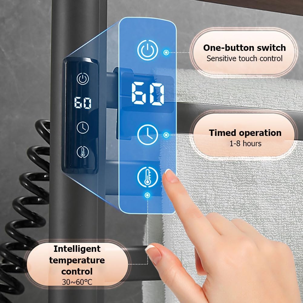 Modern Heated Towel Warmer Rack for Bathroom,Freestanding Electric Towel Heater with Hooks and Shelves,Timer&Temperature Adjustment,12 Bars Bath Towels Warming Holder,Left line