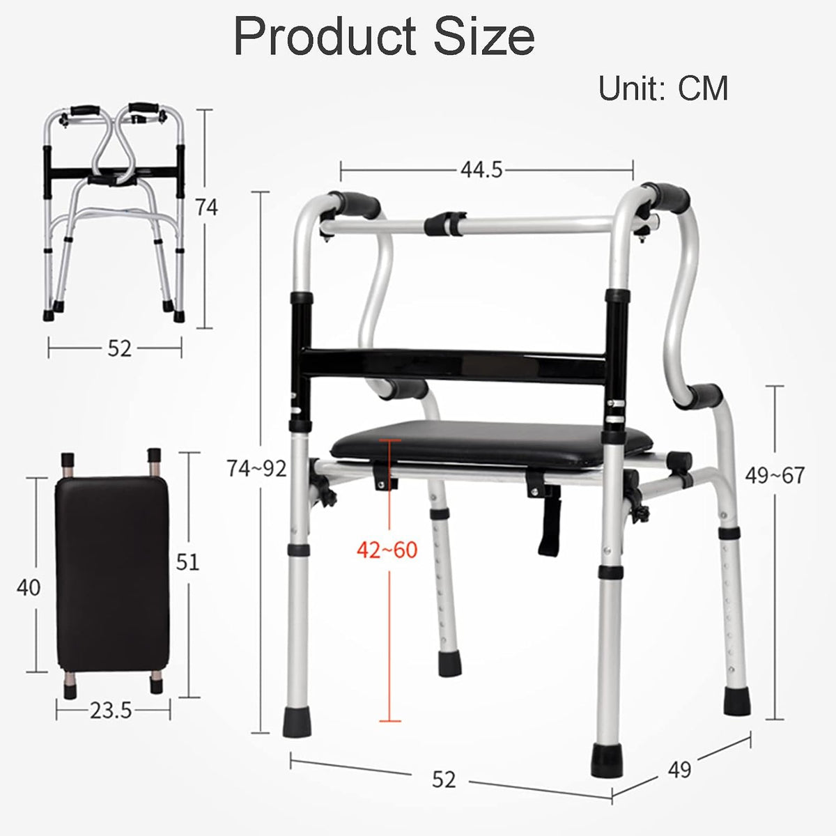 for Seniors Lightweight for Seniors Rollator Walker for Elderly Adjustable Disability Aids Space Saver Walker (A-D