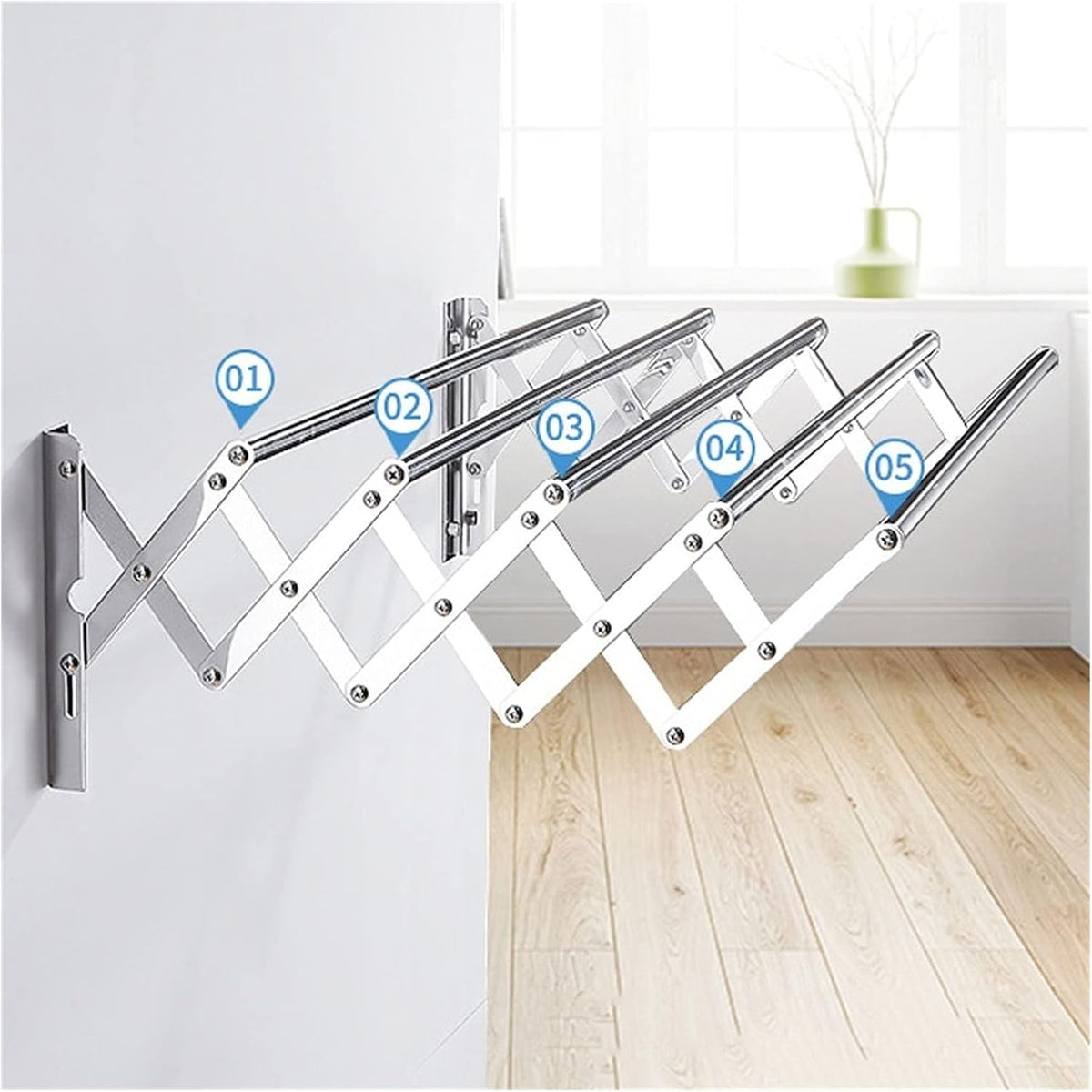 Laundry Room Clothes Rack Wall Mounted Folding Coat Hanger Drying Clothing Foldable Bath Towel Bar Hole Dryer Clother Airer for Bathroom Balcony Clotheshorse Home