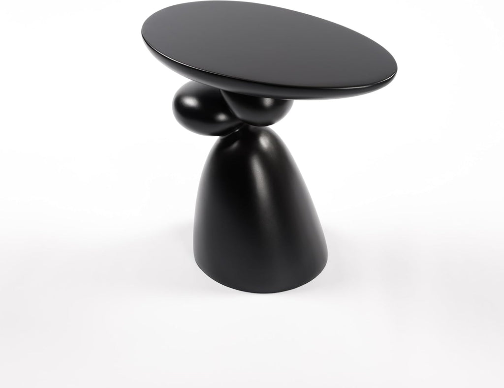Lucky Stone Oval Coffee Table, Minimalist Fiberglass Tea Table with Sculptural Base, Scandinavian Modern Low Coffee Table for Living Room, Cozy Apartment & Studio, Black 20.1'