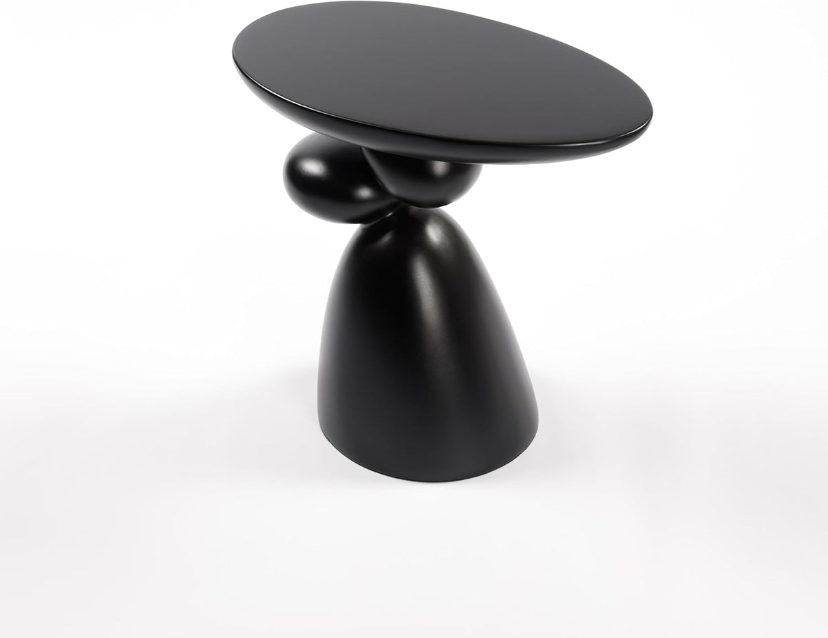 Lucky Stone Oval Coffee Table, Minimalist Fiberglass Tea Table with Sculptural Base, Scandinavian Modern Low Coffee Table for Living Room, Cozy Apartment & Studio, Black 20.1'