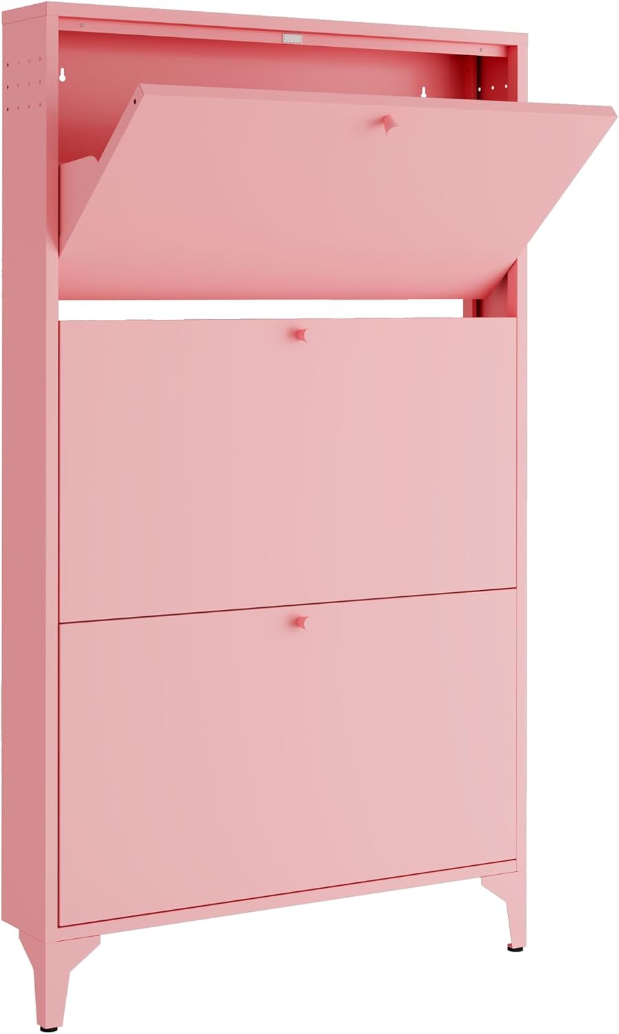 Freestanding Shoe Cabinet with 3 Flip Drawers-Metal Narrow Shoe Rack for Entryway,Hallway,Living Room-Hidden Metal Shoe Cabinet (3 Door Width 27.56, Pink)