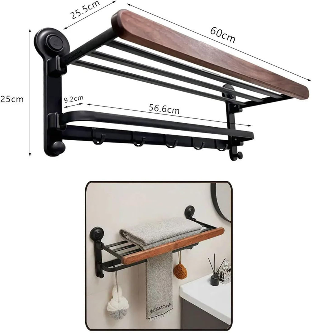 Suction Cup Wooden Walnut Folding Bath Towel Rack Bathroom Toilet Accessories Wall-Mounted Storage Shelf Hardware Sets(Towel Rack WL)