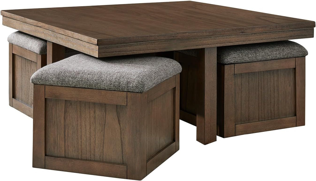 Signature Design by Ashley Boardernest Casual Coffee Table with 4 Storage Stools, Dark Brown