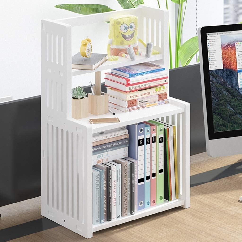 Bookshelf Wood Desktop Bookshelf Kitchen Shelf Seasoning Rack Multi-Layer Household Countertop Storage Rack Desk Organizer Display Shelf (Color : White, Size : 48cm)