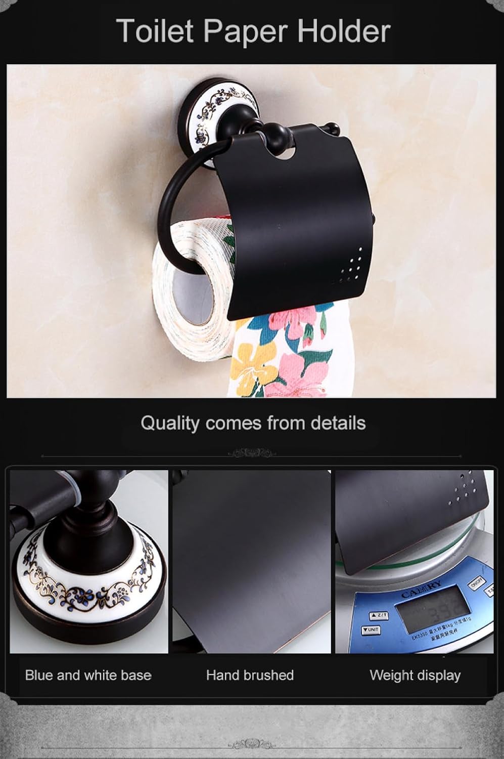 Black Brass Bathroom Hardware Set Porcelain Towel Shelf Towel Rack Toilet Paper Holder Towel Bar Hook Bathroom Accessories,Toilet Paper Holder13
