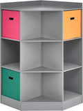 HONEY JOY Kids Toy Storage Organizer, 9-Cubby Toy Bin Organization Storage Cabinet w/Display Shelf & 3 Removable Basket, Wooden Corner Storage Unit for Playroom, Kids Bedroom, Nursery Daycare(Gray)