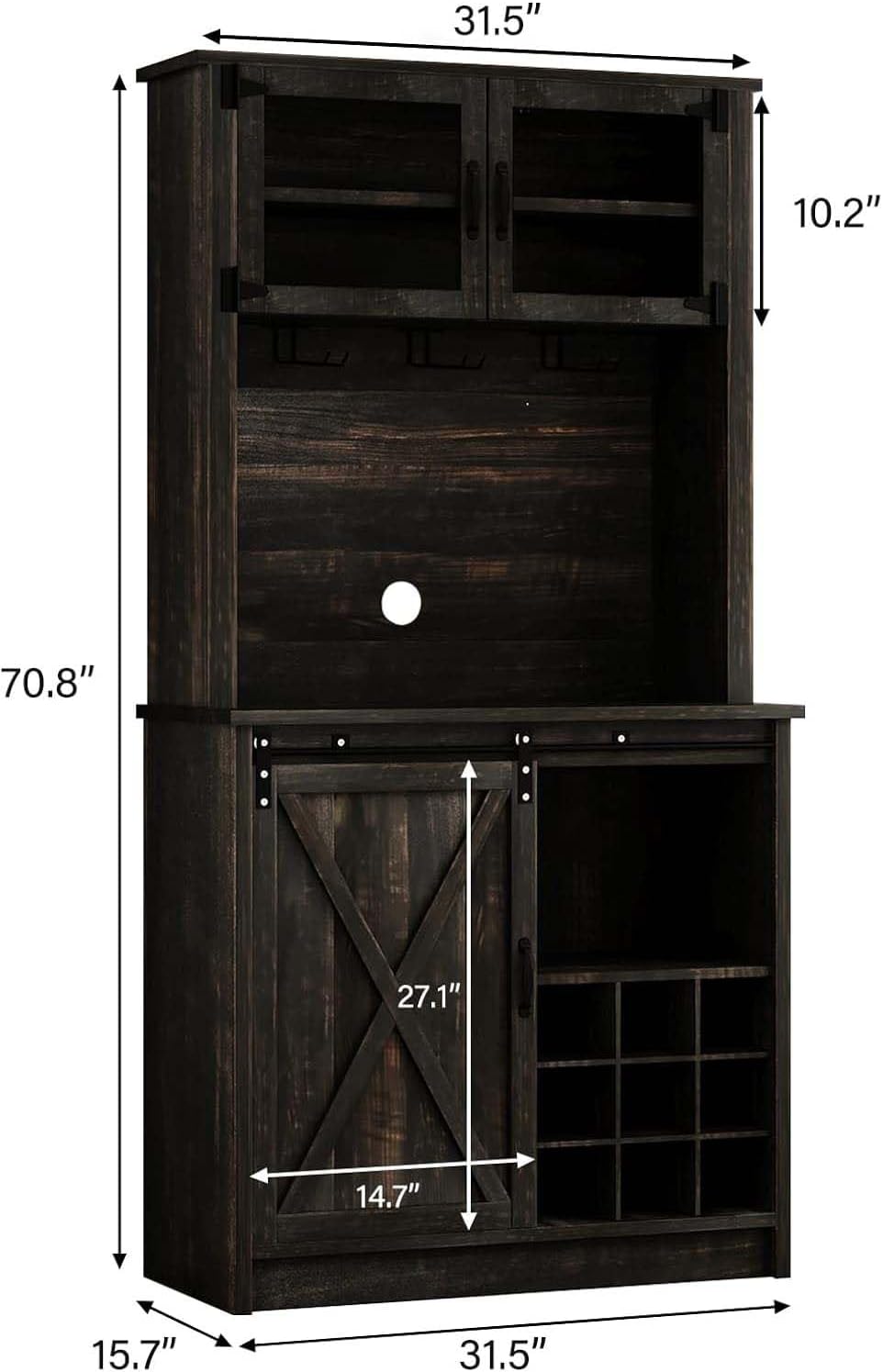4ever2buy Farmhouse Coffee Bar Cabinet with Sliding Barn Door, 72' Hutch Coffee Bar with Storage, Large Kitchen Buffet Cabinet with Hutch, Tall Bar Cabinet Table for Living Dining Room, Oak