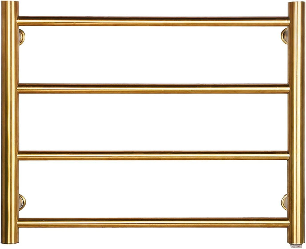 Towel Warmer, Gold Electric Towel Rack with 4 Round Bars 304 Stainless Steel Heated Towel Bar Drying Rack Wall Mounted Bath Towel Dryer