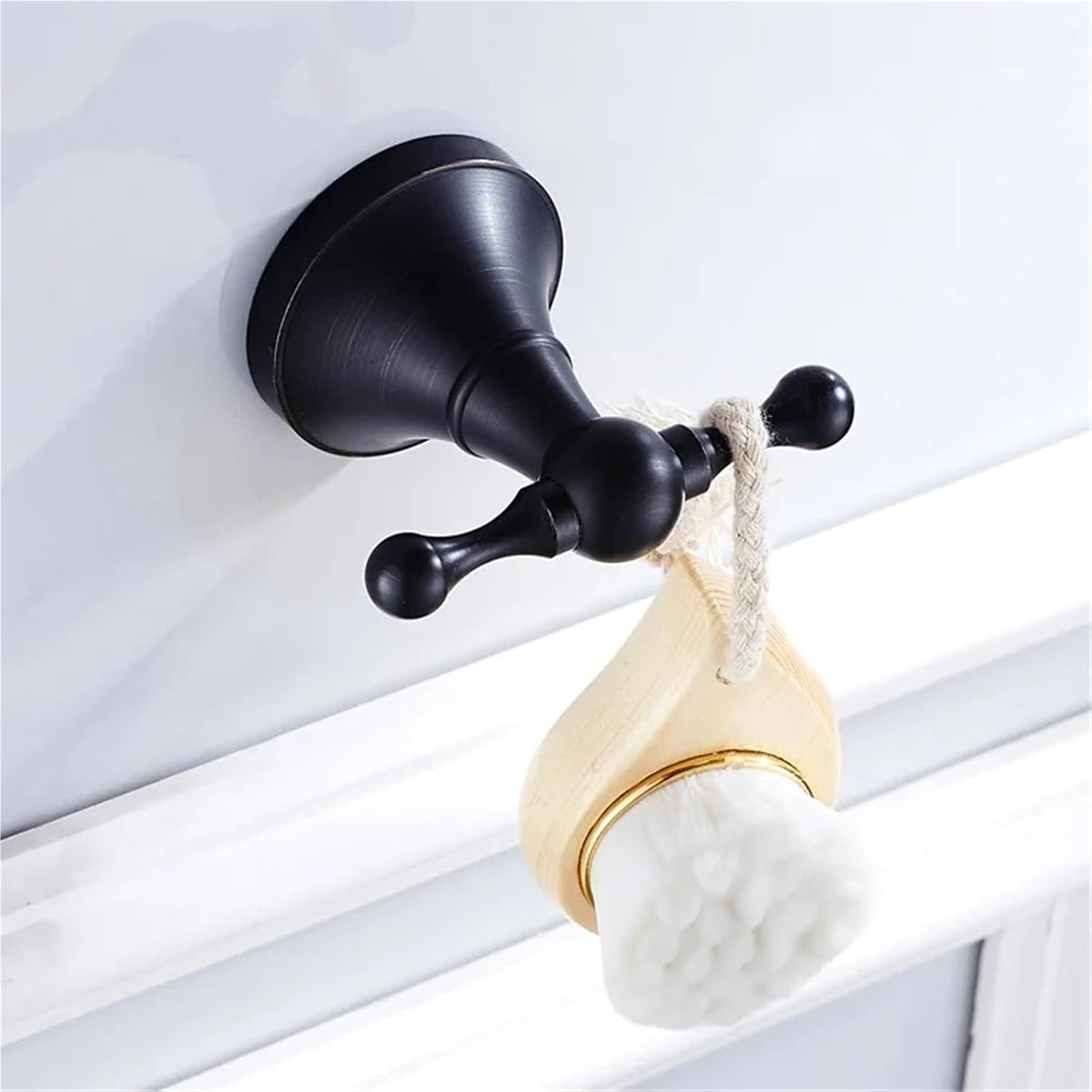 Black Brass Bathroom Accessories Hardware Set Towel Bar Rail Rack Toilet Paper Holder Shower Soap Dish(Robe Hook(1))