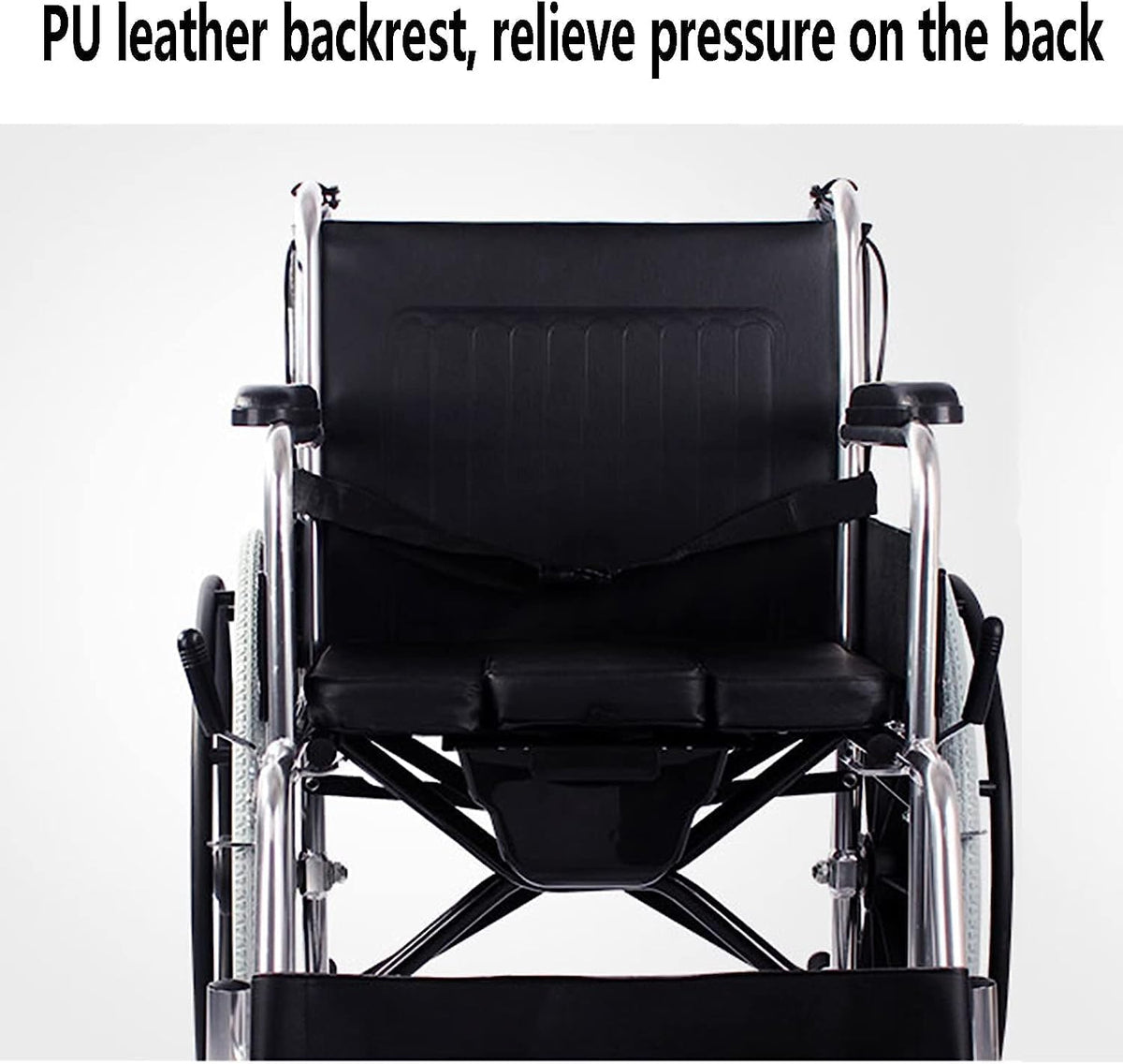 Carbon Steel Folding Wheelchair Multifunctional Manual Wheelchair with Waterproof Leather Cushion & Bedpan Transport Chair Mobility Aid for Elderly Disabled