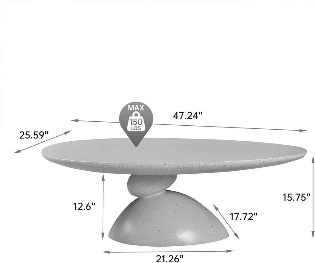 47.24' Mid-Century Modern Oval Coffee Table,Durable Fiberglass Center Table Accent Tea Table for Living Room,Apartment,Small Space,Easy Assembly (Gray)