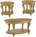 Coffee Table and End Table Sets, Oval Wood Coffee Table and Round End Table Set of 2 for Living Room, Victorian Vintage Center Table Set of 3 for Office