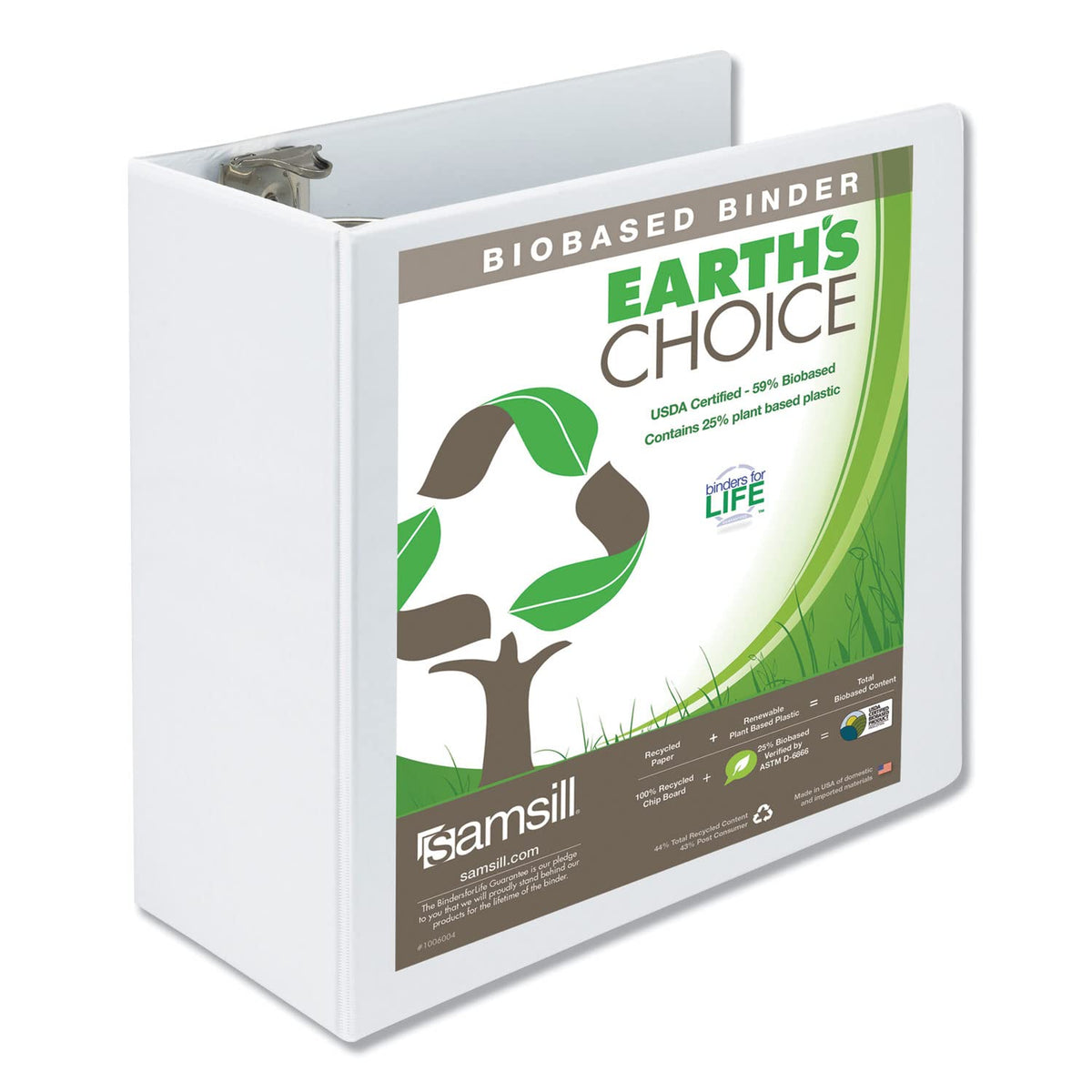Samsill Plant-Based 5 Inch Durable Round Ring, Made in USA, View Binder, Eco-Friendly, USDA Certified Biobased, Single, White (Pack of 6)