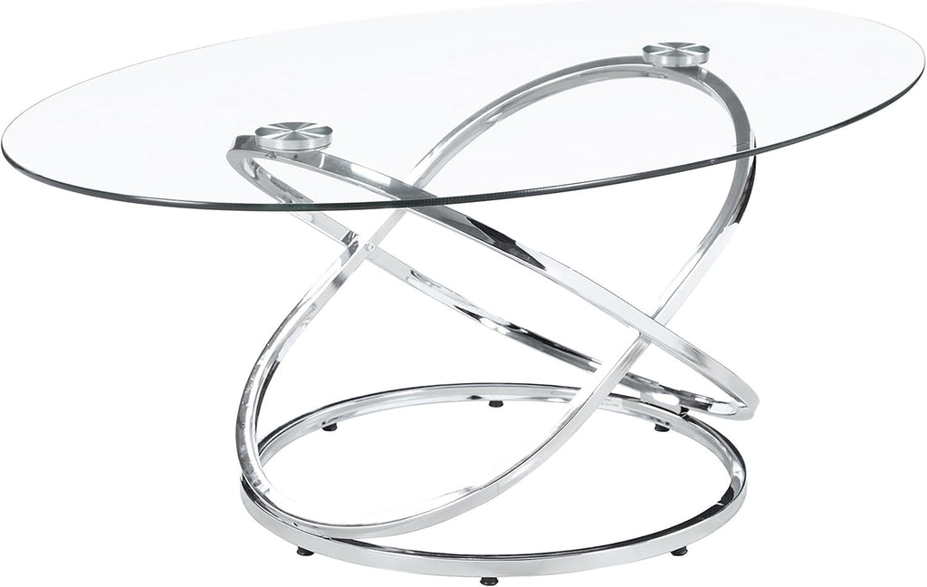 Coaster Home Furnishings - Warren - 3-Piece Coffee Table Set with Clear Glass Oval Tops, Metal Frame with Intertwined Ring Design - Living Room - Chrome - 722373