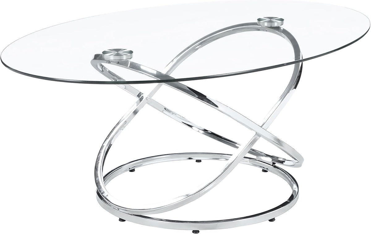 Coaster Home Furnishings - Warren - 3-Piece Coffee Table Set with Clear Glass Oval Tops, Metal Frame with Intertwined Ring Design - Living Room - Chrome - 722373