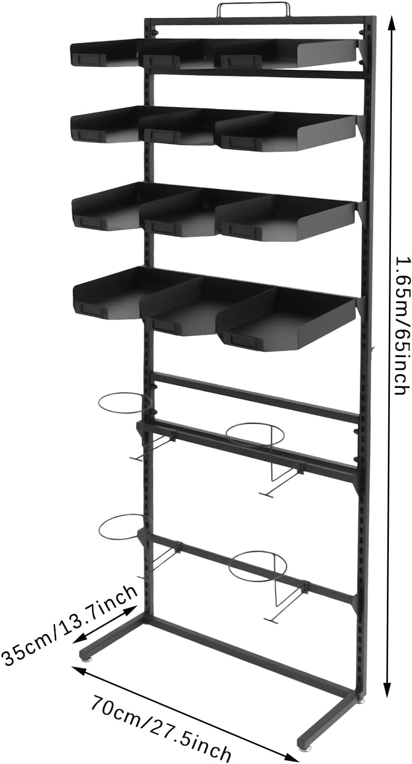 Large Hat Rack Stand - 6 Tier Adjustable Ball Cap Storage Organizer With 12 Trays, Standing Coat Rack, Commercial Home Use, Black Metal