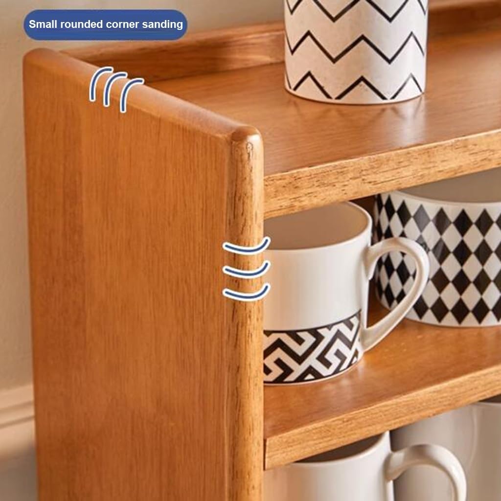 4 Tier Wooden Coffee Tabletop Rack Mug Rack Kitchen Spice Rack Adjustable Corner Shelf For Bathroom Counter Cosmetic Storage Spice Organization And Storage, 55*18*48.5cm, Brown