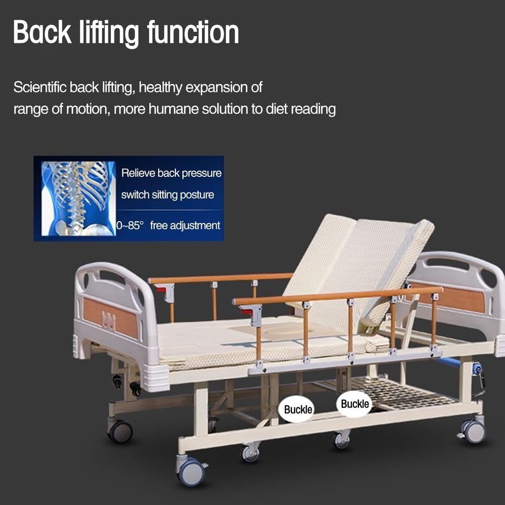 Manual Medical Beds with Premium 10 in1Function, Hospital Beds with Wheelchairs, Patient Nursing Aids with Quiet Wheels, Up to 440 LBS(213 * 106 * 53 cm)