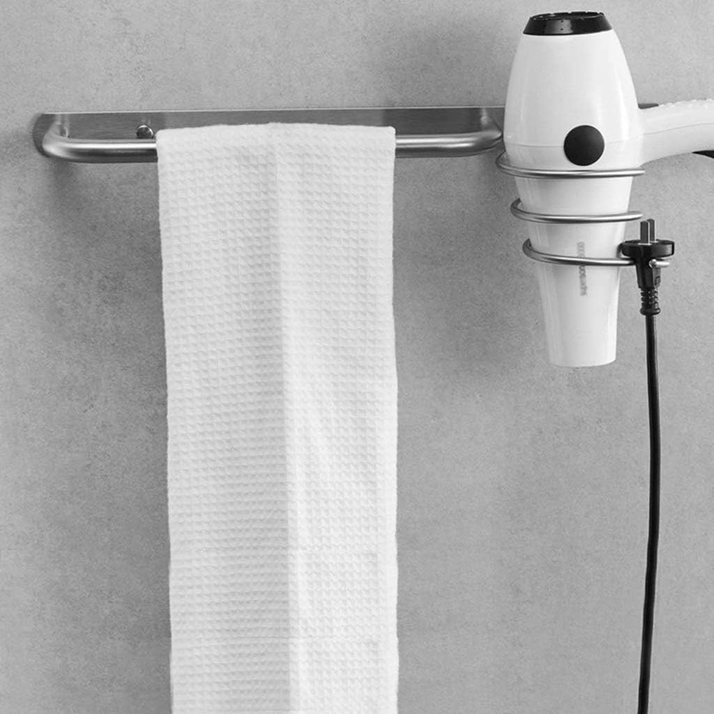 Generic Towel Bar with Hair Dryer Holder，Towel Rack Hanger Holder Organizer，Wall Mounted Shelf Decoration