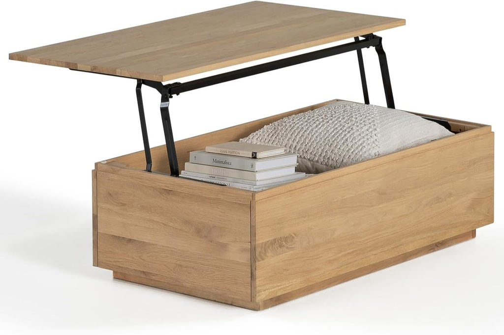 Transformer Table - Lift Top Coffee Table with Storage, Modern Coffee Table for Living Room, Work & Dining, Space-Saving Small Coffee Desk with Hidden Storage, Natural
