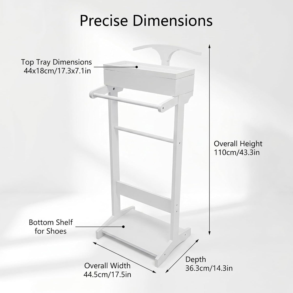 TFCFL Suit Valet Stand, Wooden Suit Rack for Men and Women, Clothes Valet Stand with Drawer & Trouser Holder, Mens Valet Stand, Valet Stand for Bedrooms, Living Rooms, Hallways, Foyers (White)