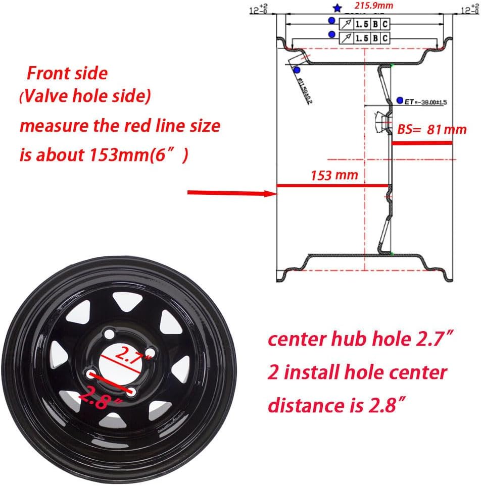 Front or Rear 12x8.5 4/4 WHEEL RIMS for Zero Turn Mowers Garden Lawn Tractors 12 x 8.5, 4 Holes Bolt Circle 4 inch,backspace 3.25 inch, pack of 2
