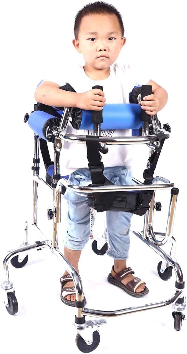 Training Lightweight Aluminium Rollator Walking Aids for Disabled People Portable Stand Upright Walker for Kids Cerebral Palsy Disability Rehabilitation with Height Adjustable Seat