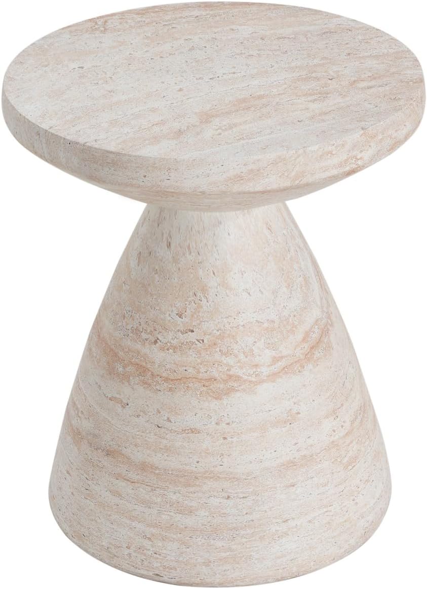 KEVINSPACE Small Side Coffee Table Outdoor MGO Round End Living Room Accent Sofa Bedside Couch Table Bedroom Apartment Indoor 18' W x20.25 H Beige Concrete