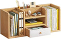Shelf Bookcase Desktop Wood Bookshelf with 1 Small Drawers, Desk Organizer Shelf and Display Rack, Storage Shelf Bookcase for Office, Home Decor, Kitchen Countertop Book Storage Organizer Shelves