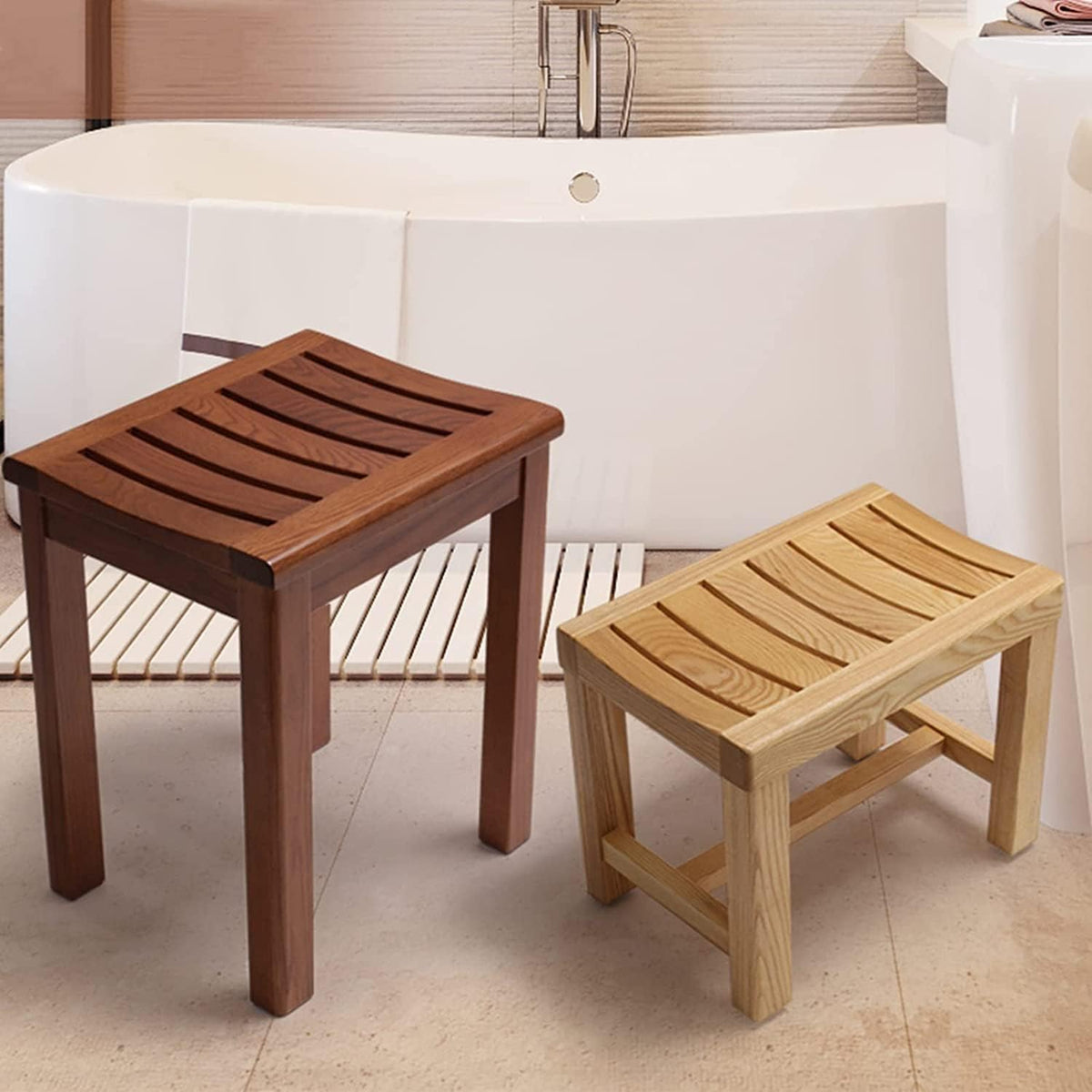 Shower Stool Bathroom Seats Shower Square Stool for Seniors Pedal Foot Waterproof Non Slip Lightweight Small Bench Disability Aid Size 42X28X43Cm
