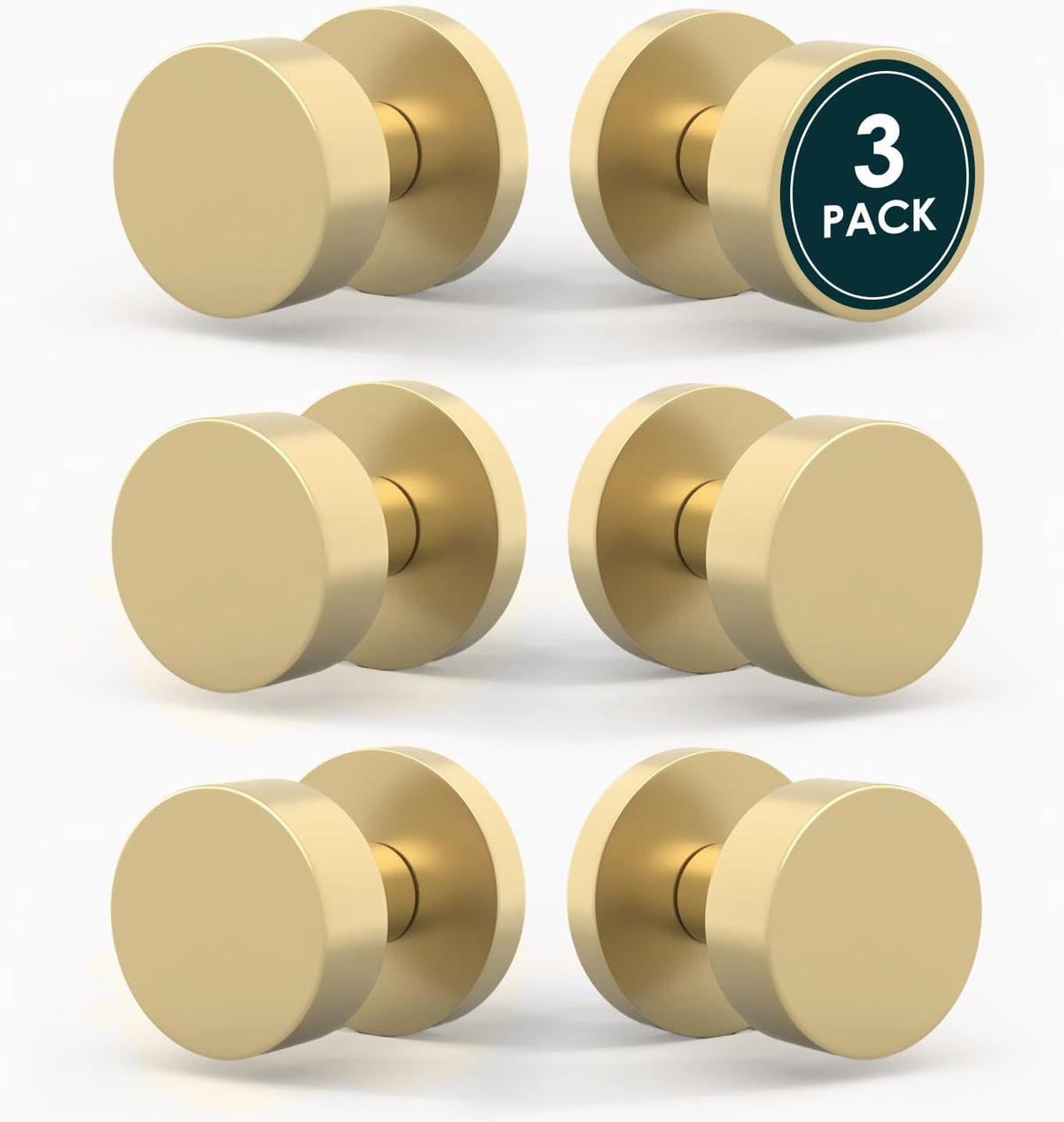 Mega Handles Buena Dummy Door Knob - 6 Pack Heavy Duty Gold Door Knob, Non-Turning Dummy Door Knobs for Hallway Closet & French Doors, Single Side, Fits All Standard Door Sizes - Satin Brass