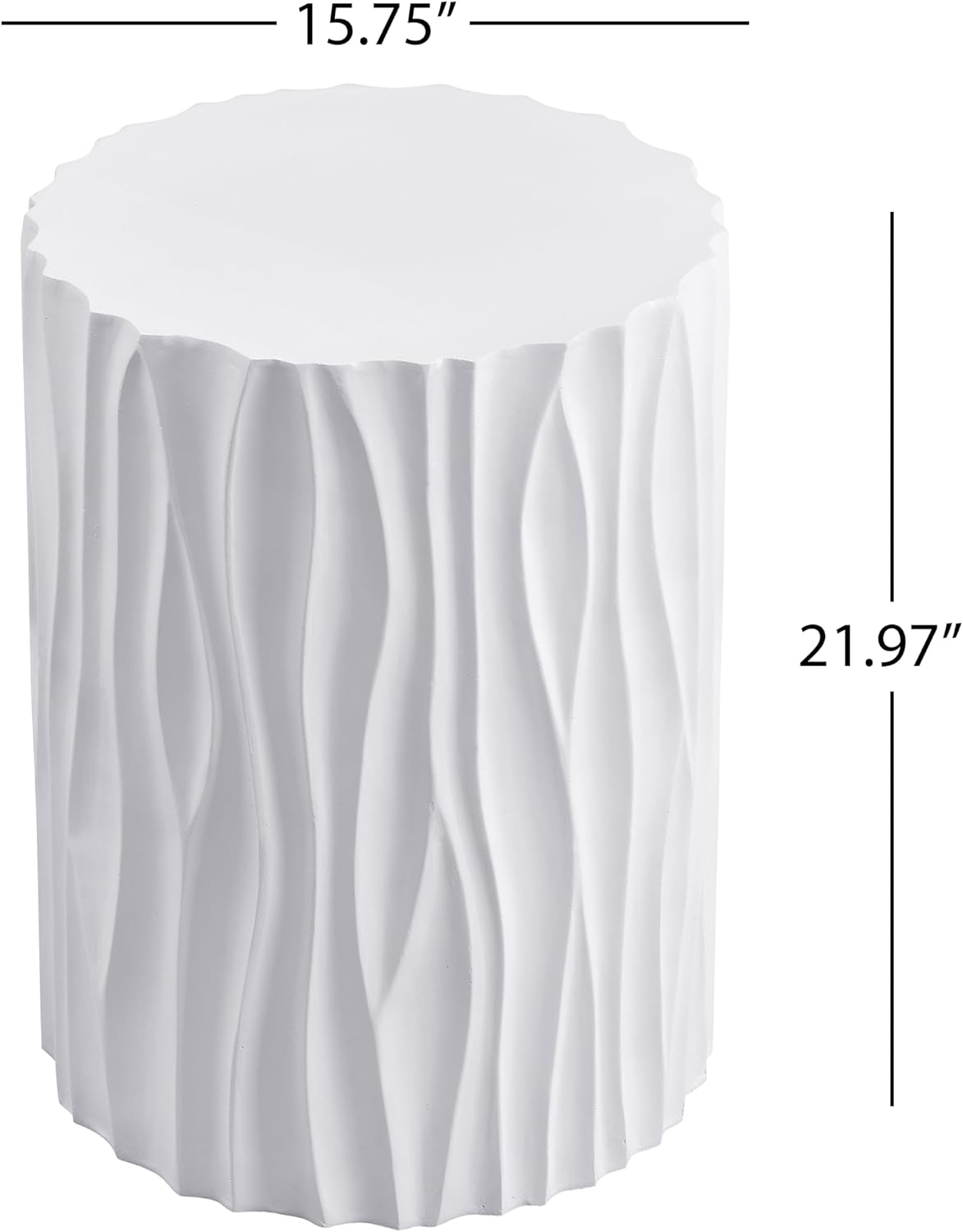 ø15.75'' Faux Stone Round Side Table Circle End Table for Living Room, Modern Unique Wavy Fluted Design, MGO Material for Indoor & Outdoor, No Assembly, White