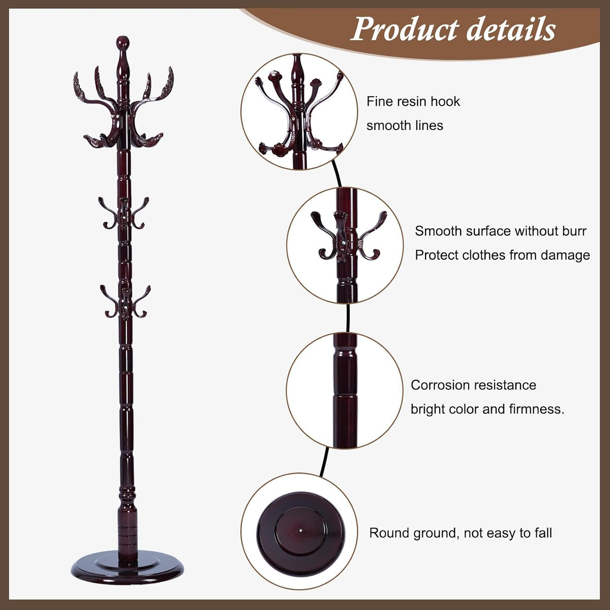 Wooden Coat Rack Freestanding, Vintage Coat Racks with Sturdy Round Base, Adjustable Height 37.40'-72.83' Entrance Coat Rack for Bedroom Living Room Entryway (Solid Wood Fenghuang Gou)