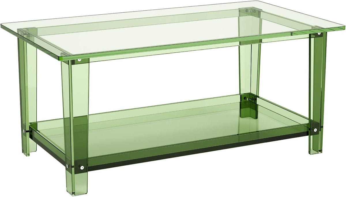 VEVOR Acrylic Coffee Table, 2-Tiers Center Table with Open Storage Shelf, Modern Rectangle Acrylic Coffe Desk for Living Room, Dining Room, Kitchen Island, Office, 31.5' W x 19.7' D x 15.7' H, Green
