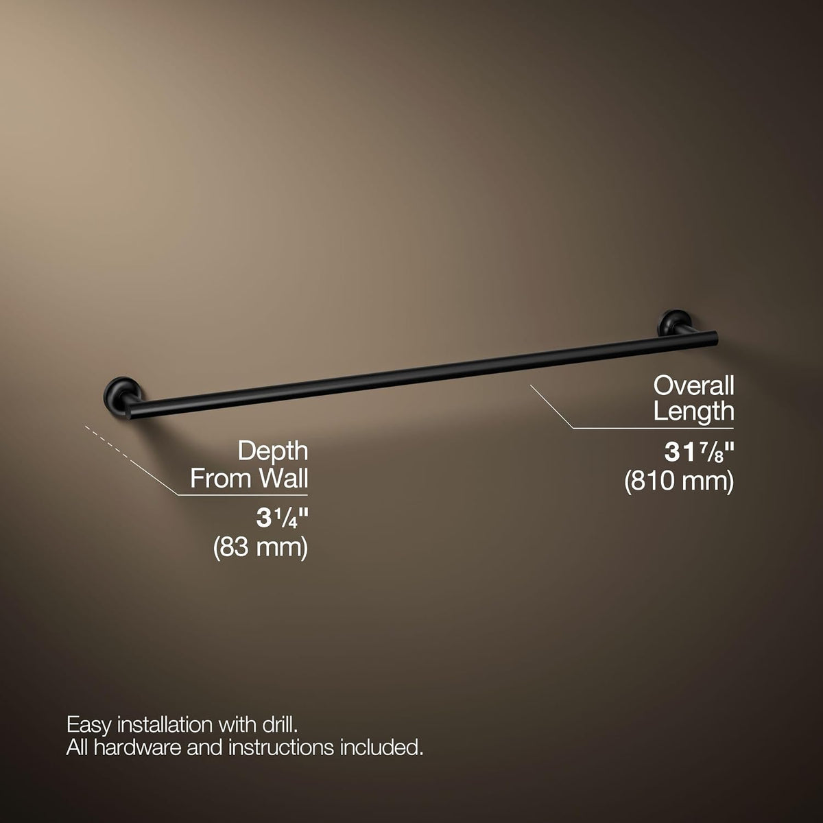 Kohler 14437-BL Purist® 30' Towel bar, Matte Black