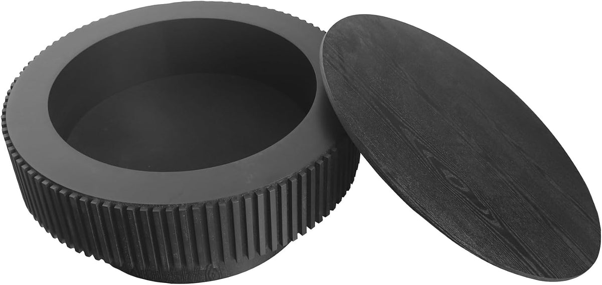 31.5' Round Wood Coffee Table, Modern Coffee Table with Storage,Solid Wood Drum Coffee Table Circle Fluted Coffee Table Accent Side Table for Apartment,Office, Easy Assembly,Black