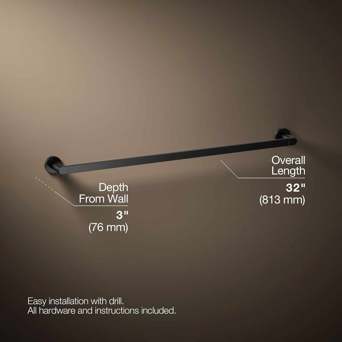Kohler 73143-BL Composed® 30' Towel bar, Matte Black