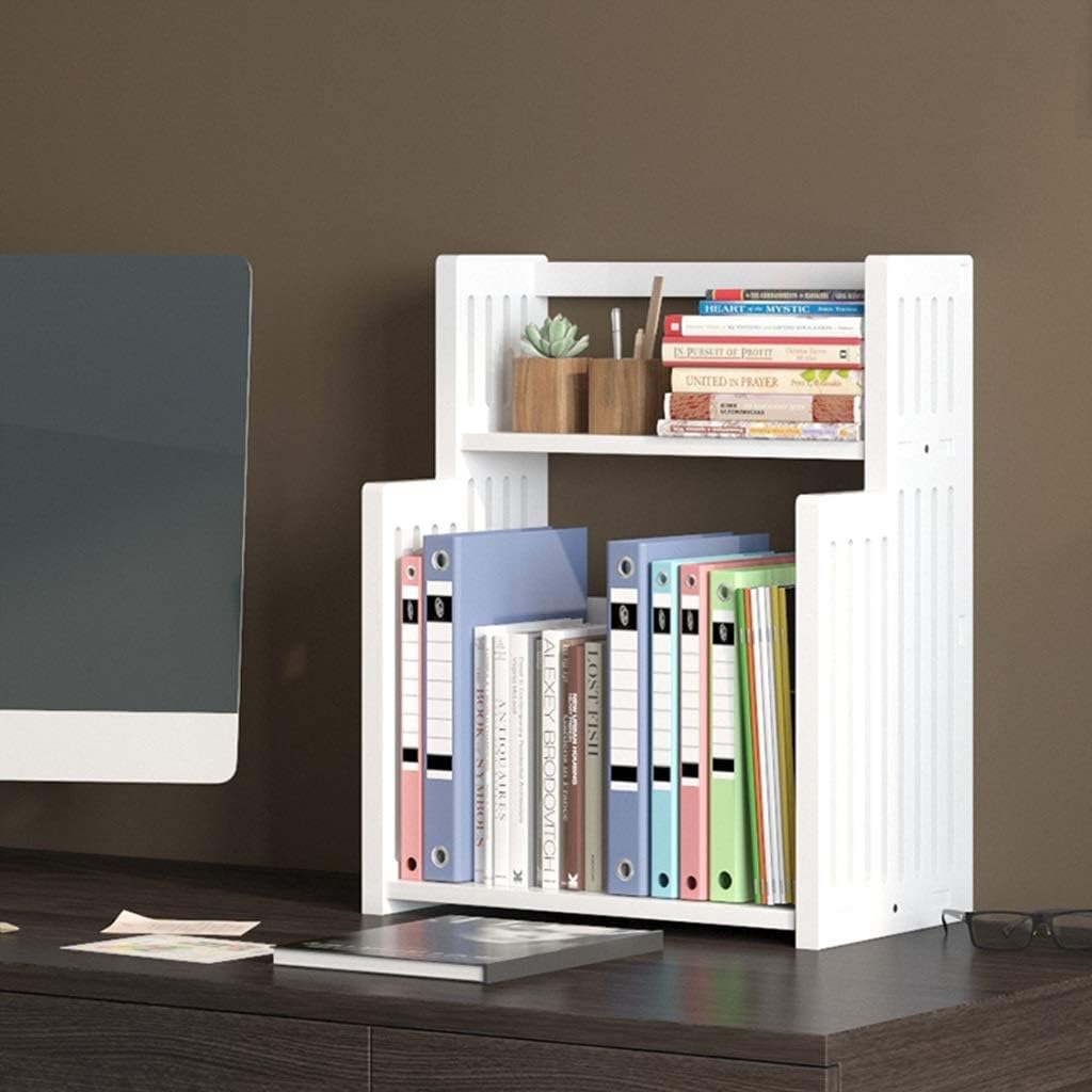 Bookshelf Wood Desktop Bookshelf Kitchen Shelf Seasoning Rack Multi-Layer Household Countertop Storage Rack Desk Organizer Display Shelf (Color : White, Size : 48cm)