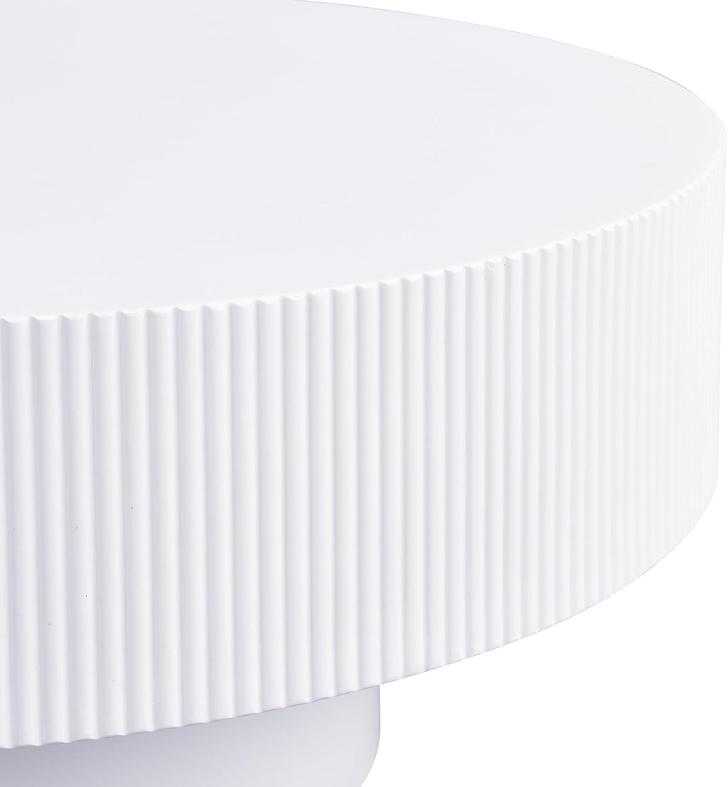 Round 31.5' Coffee Table with 6.8' Thick Tabletop,Modern Drum End Table,Minimalist Fluted Center Table with Sturdy Base for Living Room,Elegant Easy Assembly,White