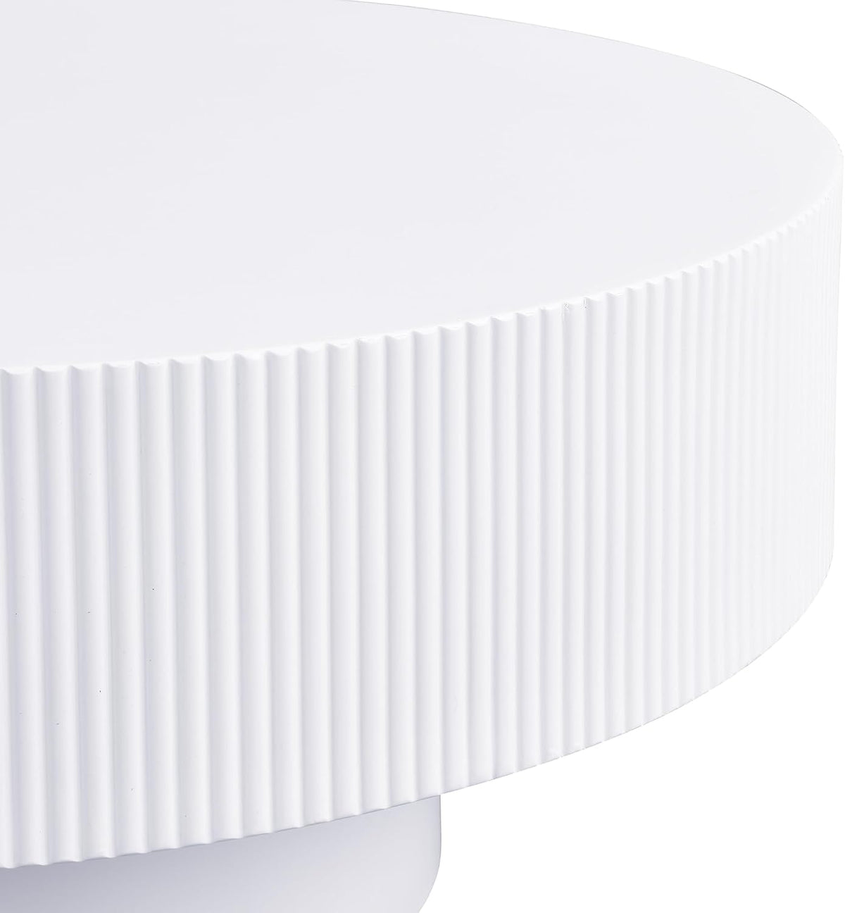 Round 31.5' Coffee Table with 6.8' Thick Tabletop,Modern Drum End Table,Minimalist Fluted Center Table with Sturdy Base for Living Room,Elegant Easy Assembly,White