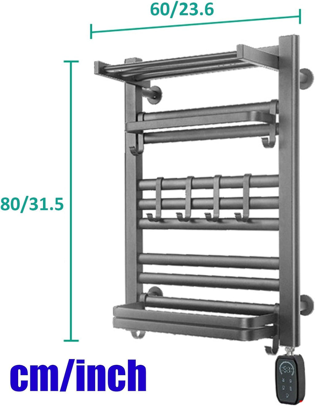 Heated Towel Rack for Drying Towels Bathrobes Blankets, Wall Mounted s for Bathroom, Dryer with Timer and Top Shelf(Gray 80 a,Right Line)
