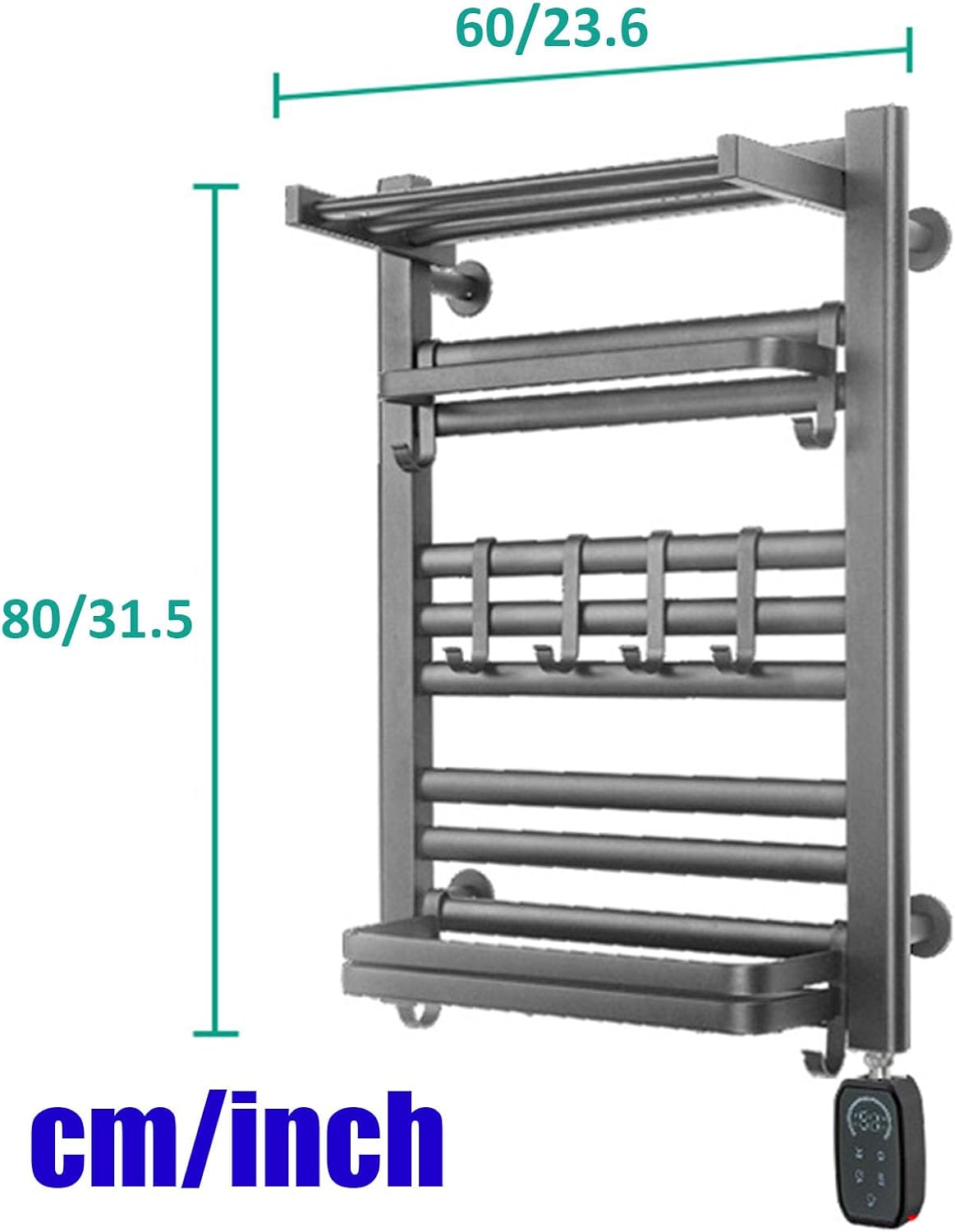 Heated Towel Rack for Drying Towels Bathrobes Blankets, Wall Mounted s for Bathroom, Dryer with Timer and Top Shelf(Gray 80 a,Right Line)