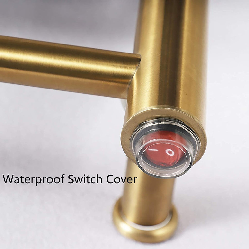 Towel Warmer, Gold Electric Towel Rack with 4 Round Bars 304 Stainless Steel Heated Towel Bar Drying Rack Wall Mounted Bath Towel Dryer