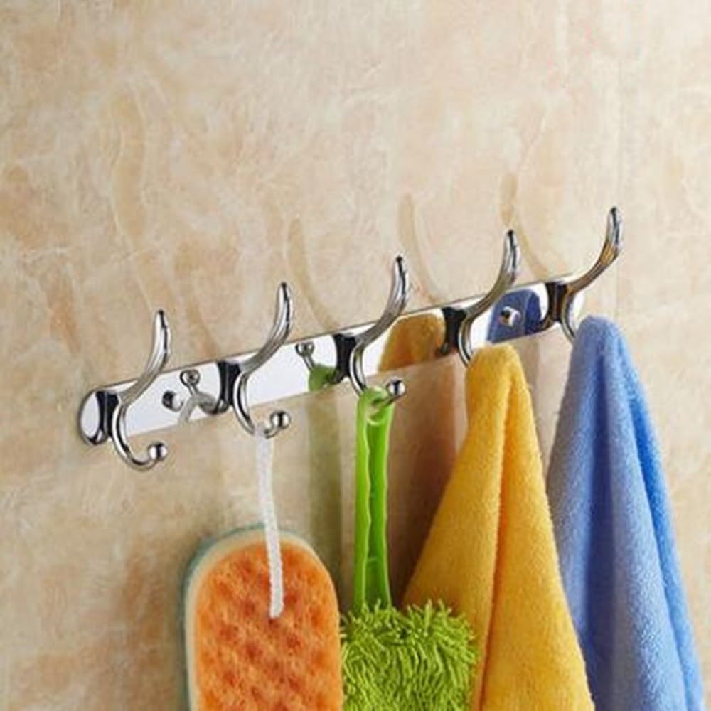 Crystal Bath Hardware Chrome Toilet Brush Holder,Paper Holder,Towel Bar,Soap Basket,Hook Brass Towel Rack Bathroom Accessoriest,5 hooks8