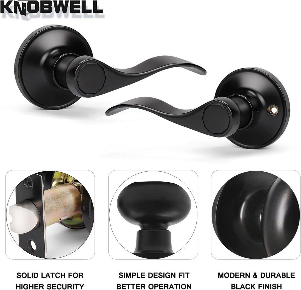 KNOBWELL 10 Pack Passage Door Handles Matte Black Interior Door Levers for Closet Hallway Modern Door Knobs, Reversible for Right or Left