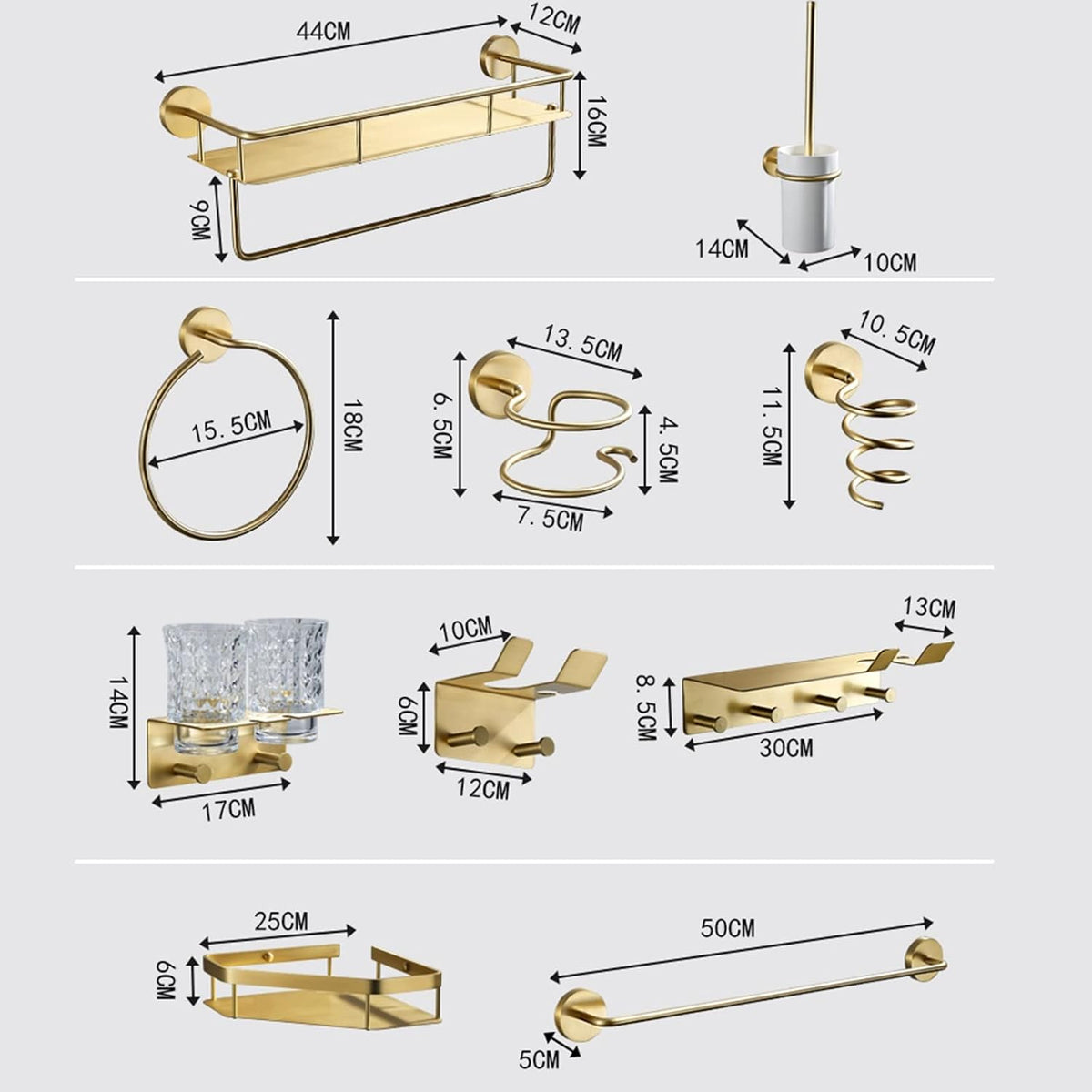 All Copper Brushed d Towel Rack Bar Rail, Simple and Light Bath Towel Rack, Bathroom Bathroom Rack, Hardware Set/Hairdryer Three Cup Holder