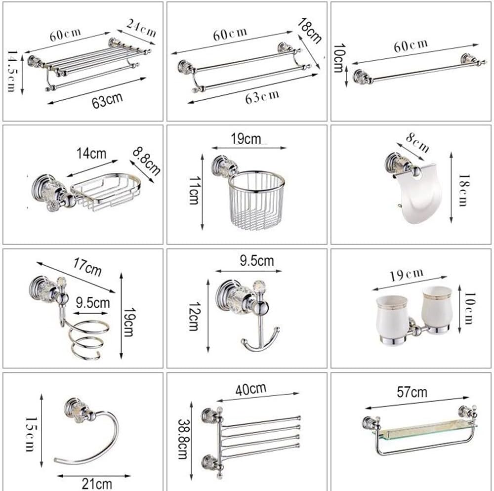 Crystal Bath Hardware Chrome Toilet Brush Holder,Paper Holder,Towel Bar,Soap Basket,Hook Brass Towel Rack Bathroom Accessoriest,Single Towel Bar4