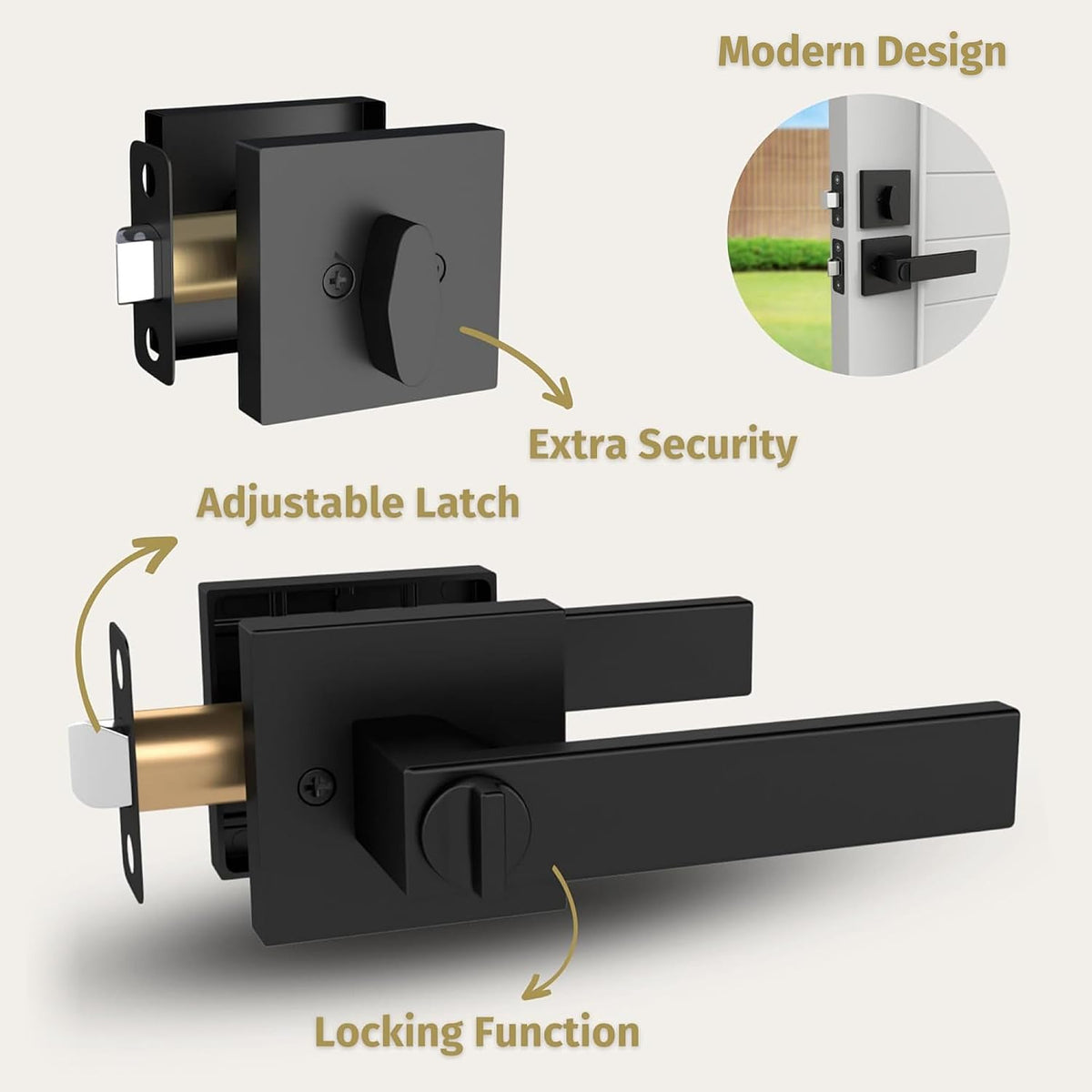 Mega Handles ROBELL Entrance Combo, Entry Lever Door Handle & Single Cylinder Deadbolt Lock & Key Pack, Heavy Duty Door Levers Set for Left or Right-Handed Doors - Matte Black (2 Pack) Keyed Alike